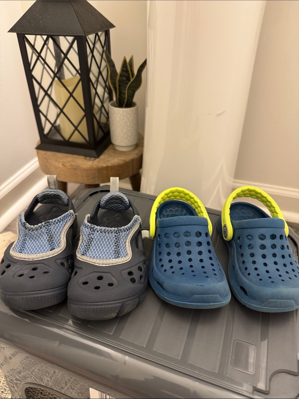 CROCS Kids Dual-Style Clogs in Blue, Gray and Neon Yellow Accent